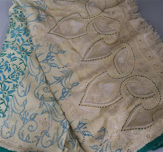 An Indian printed silk embroidered sari